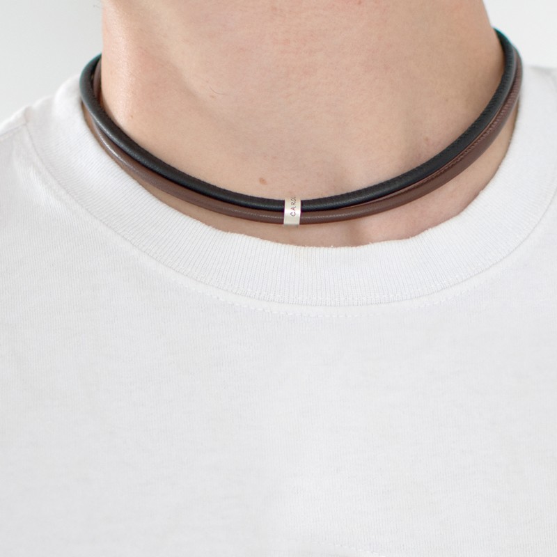 Herrenkette mit Gravur ROLL MEN Lederkette mit Silberring