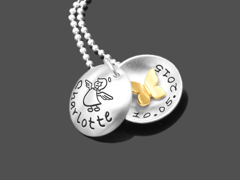 Kinderkette mit Namensgravur SPRINGTIME GOLD 925 Silberkette Schmetterlingkette Kinderschmuck