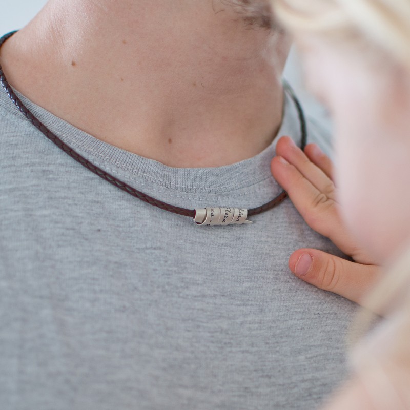 Herrenkette mit Gravur SCROLL BLACK Lederkette