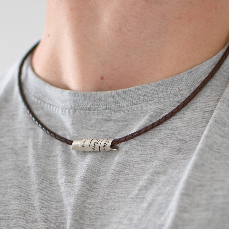 Herrenkette mit Gravur SCROLL BLACK Lederkette