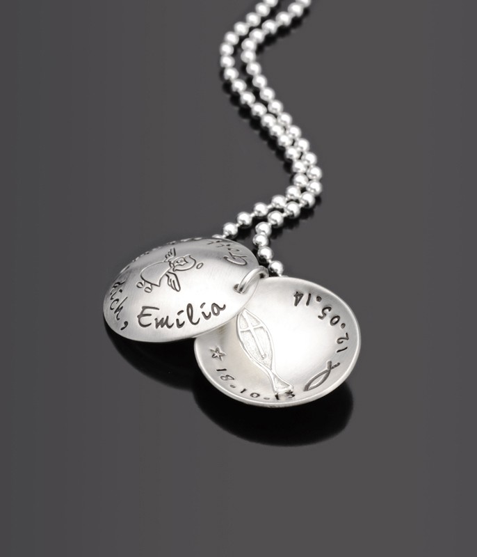 CHURCHED 925 Silberkette zur Taufe mit Gravur Name Taufdatum Geburtsdatum
