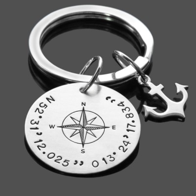Keyring Schlüsselanhänger Kompass mit geflochtenem Lederband 