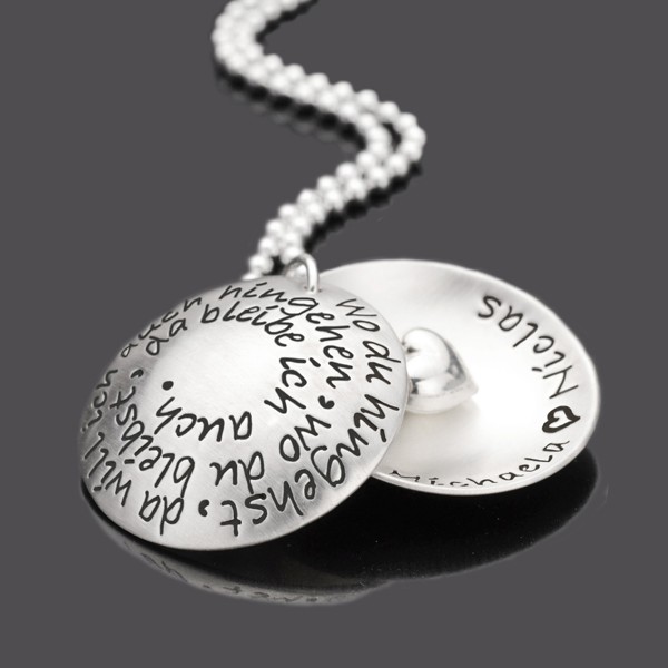 WO DU HINGEHST 925 Silber Medaillon, Silberschmuck mit Wunschtext