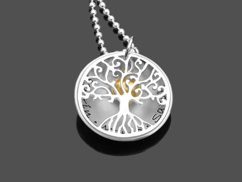 Namenskette TREE OF LOVE HEART 925 Silberkette mit Gravur Wunschtext