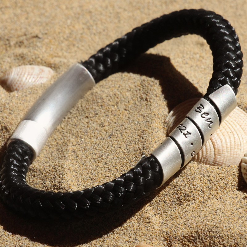 Armband Männer Gravur Namen Segeltau LOOP MEN 7seas 925 Silber Schriftrolle Herrenarmband
