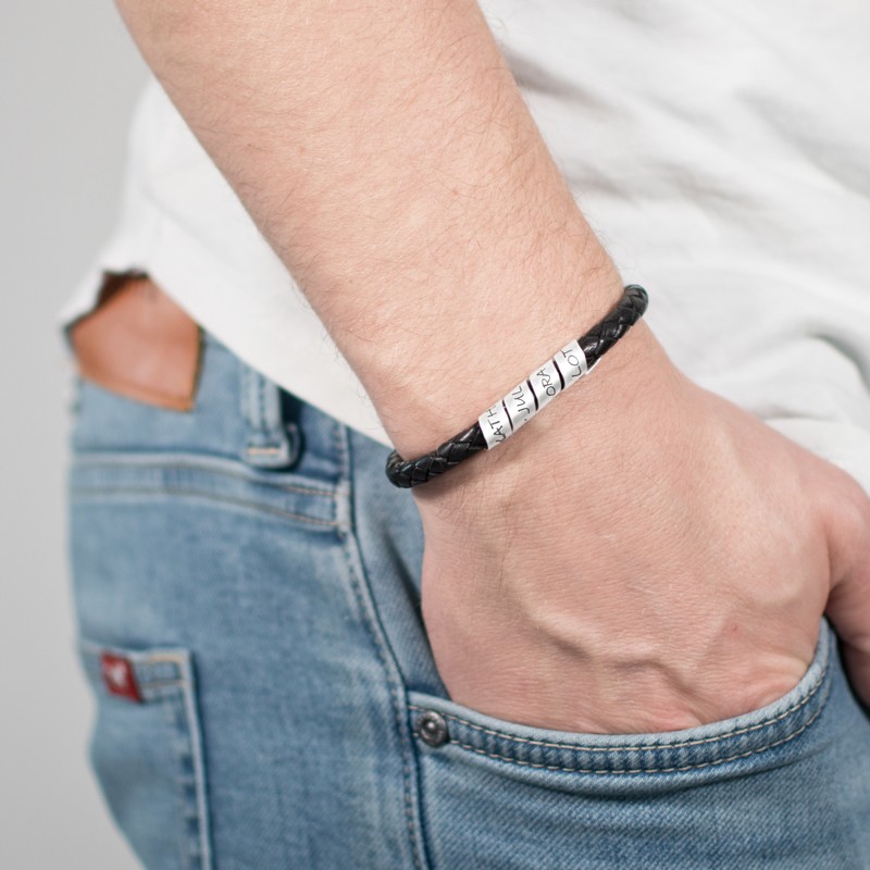 Herrenarmband LOOP MEN BROWN 925 Silber Lederarmband Gravur