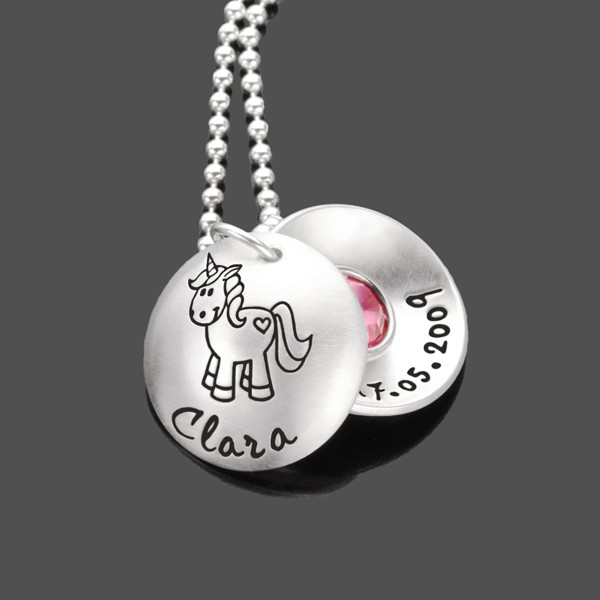 Kinderkette EINHORN 925 Silberkette Namenskette Gravur Pferd Unicorn
