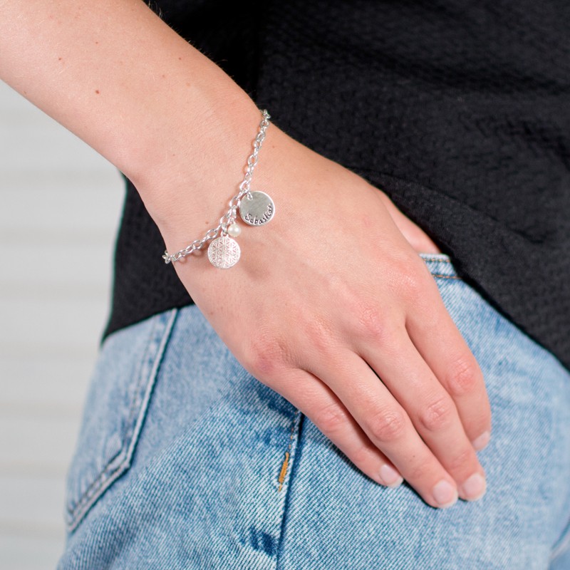 Armband mit Gravur BLUME DES LEBENS 925 Silberarmband Namensgravur