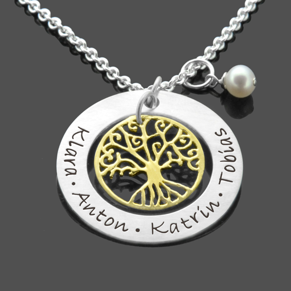 Lebensbaum Kette OHANA GOLD 925 Silberkette mit Namensgravur