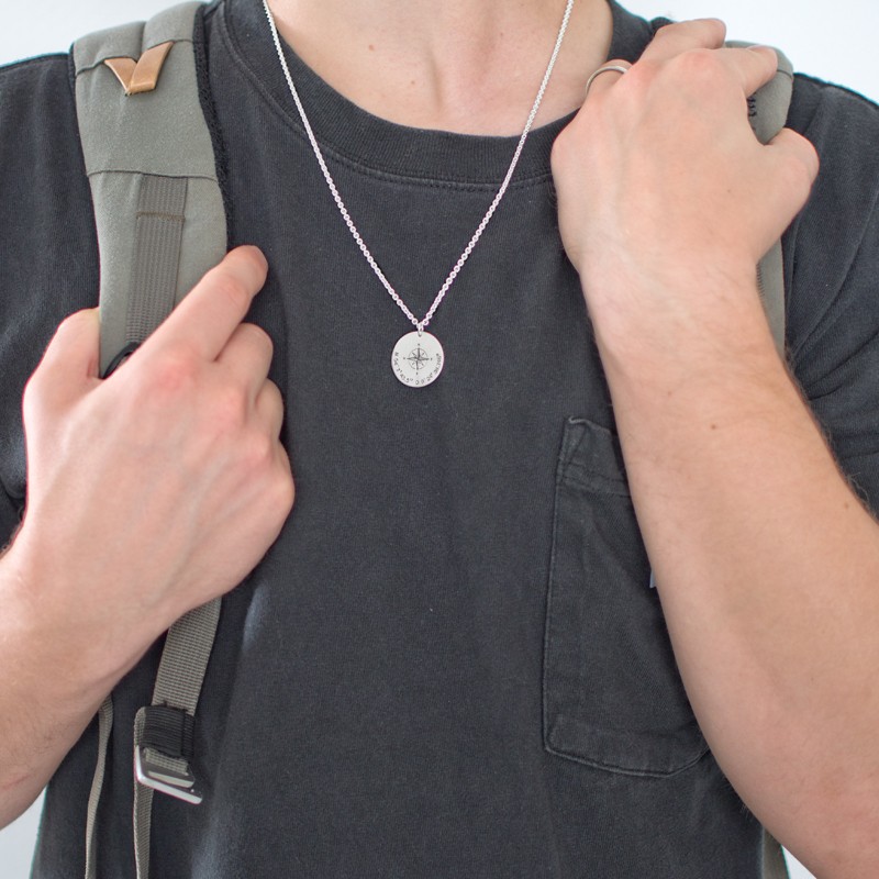 Herren Kette GPS 925 Sterling Silberkette Gravur Koordinaten Kompass