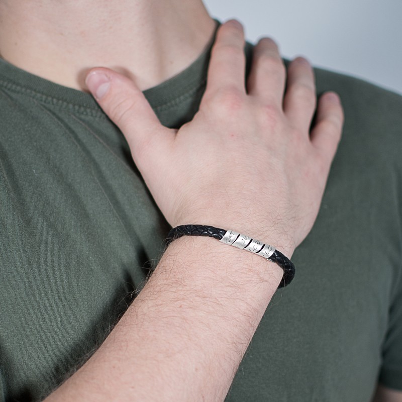 Herrenarmband LOOP MEN BROWN 925 Silber Lederarmband Gravur